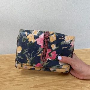 Patricia Nash Navy Blue floral leather convertible cross body clutch